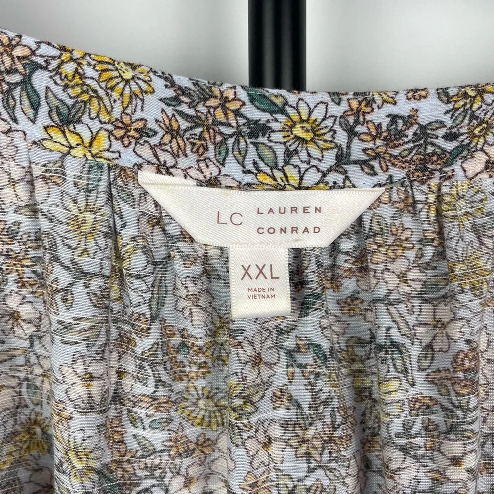 LC Lauren Conrad Multicolor Floral Long‎ Puff Sleeve Square Neck Peasant Blouse - Picture 4 of 8